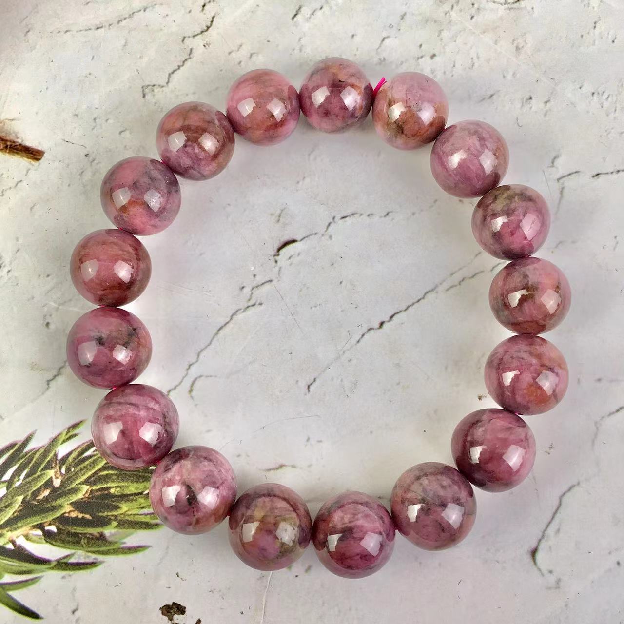 9-13MM Natural Gemstone Pink Black Rhodonite Healing Crystal Stretch Stone Bead Bracelet