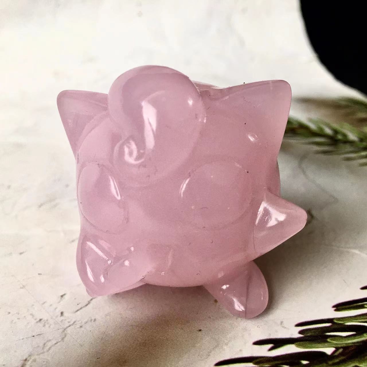 Wholesale Pink Opal Crystal  Carved Pink Opalite Jigglypuff For Gift