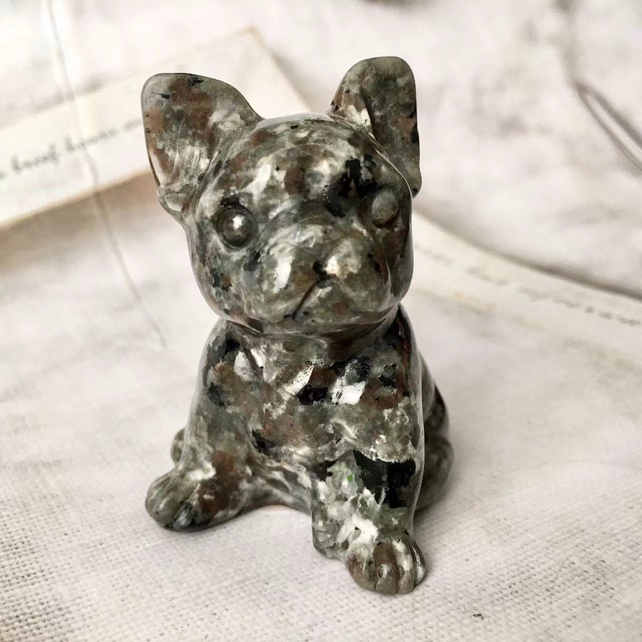 Natural  Healing Crystal Animal French Bulldog Carving For Home Decoration