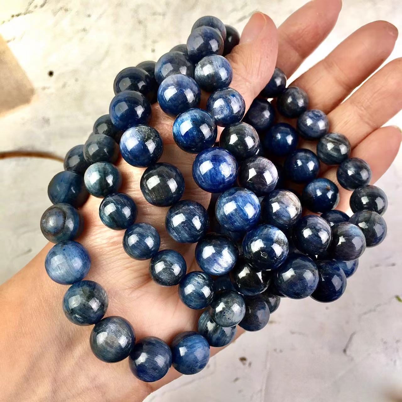 7-13MM Wholesale Natural Blue Kyanite Gemstone Crystal Round Beads Stretch Woman Men Bracelet