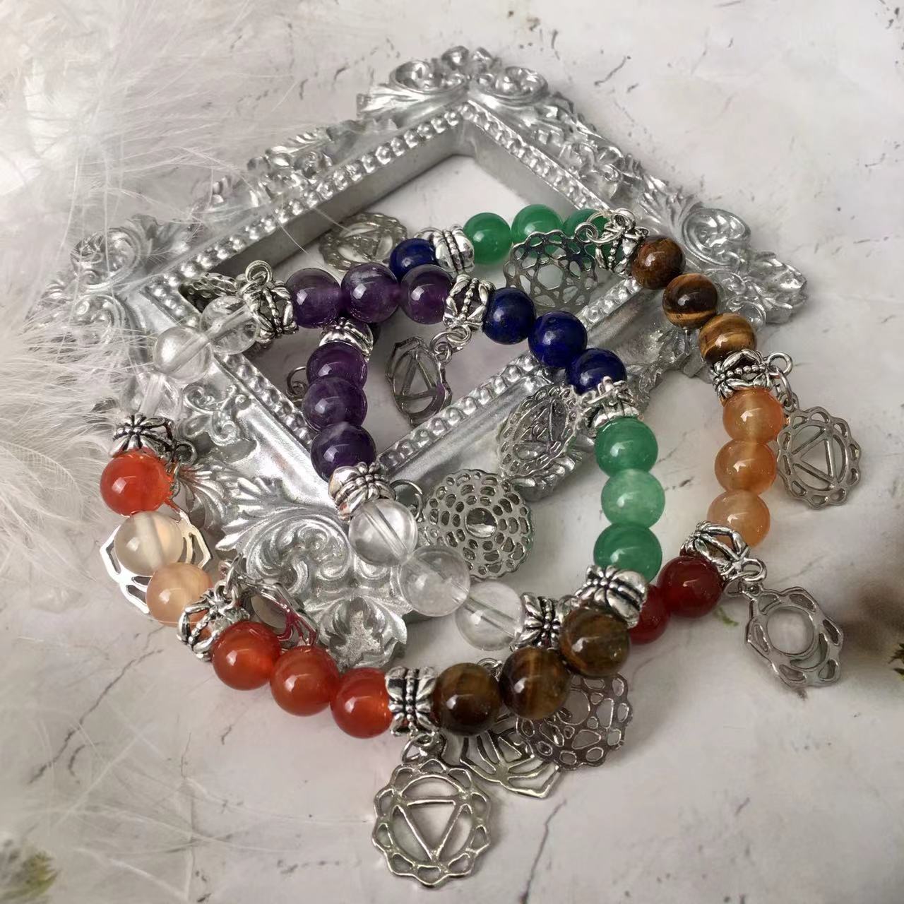 8MM Natural Stone Bead 7 Chakra Bracelet