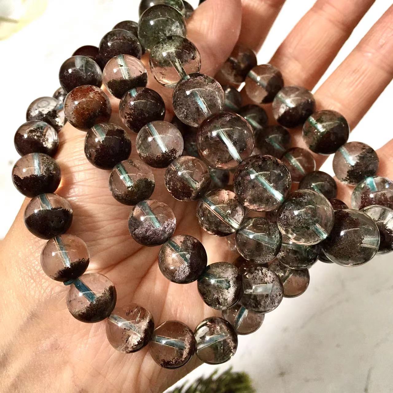 8.5-12MM Natural Garden Quartz Bracelet Green Phantom Quartz Crystal Round Beads Spiritual Crystal Bracelet For Souvenir Gift