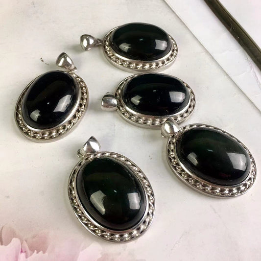 High quality wholesale  Natural Crystal Black obsidian pendant For Decoration 1pc