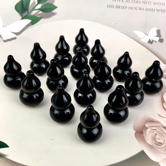 High quality wholesale  Natural Crystal black obsidian gourd For Decoration 1 pc