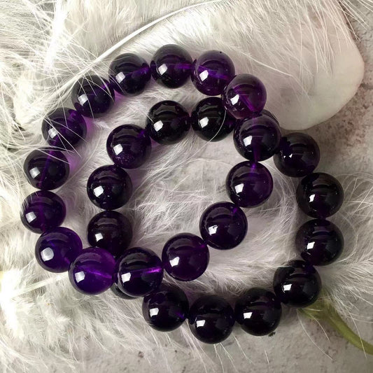 15.5MM Natural Amethyst Crystal Energy Stone Elastic Stretchable Amethyst Beads Bracelet