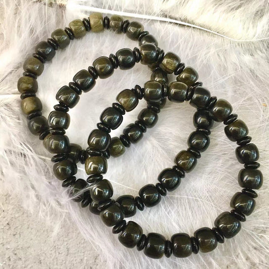 9MM Natural Gold Obsidian Bracelet Single Circle Hand String High Quality Obsidian Bracelet Jewelry Reiki GemStone Beads Obsidian