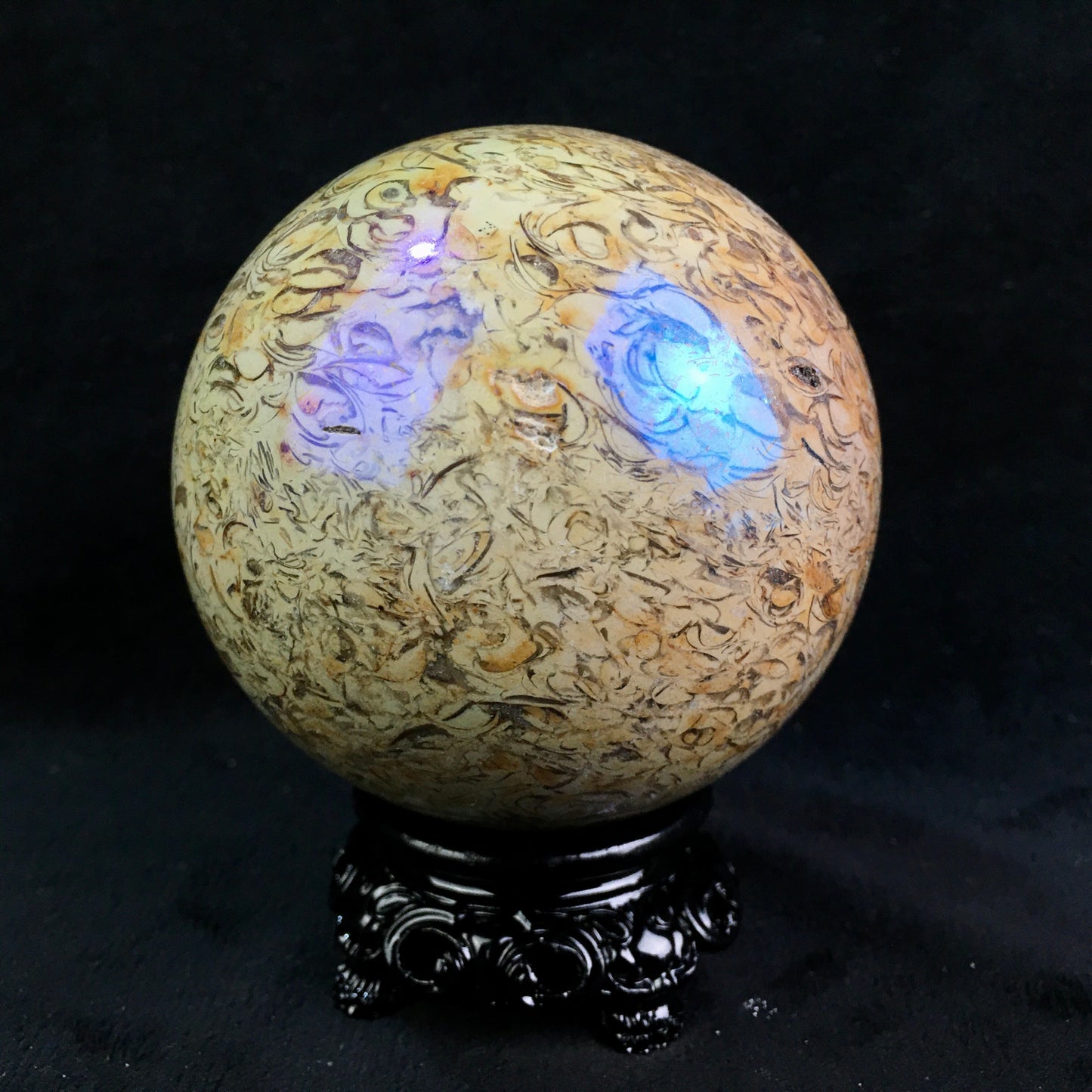 Wholesale high quality reiki natural Aura fossil Healing stone sphere （$29/kg） for decoraiotion1kg