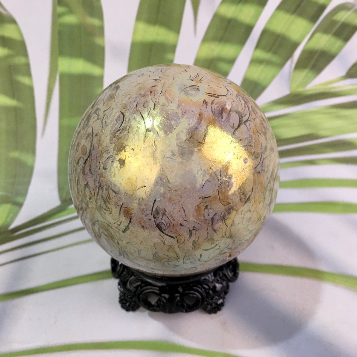 Wholesale high quality reiki natural Aura fossil Healing stone sphere （$29/kg） for decoraiotion1kg