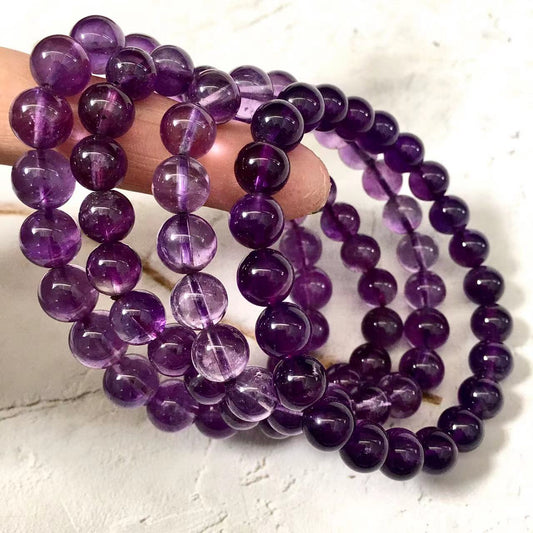 8MM Natural Amethyst Crystal Energy Stone Elastic Stretchable Amethyst Beads Bracelet