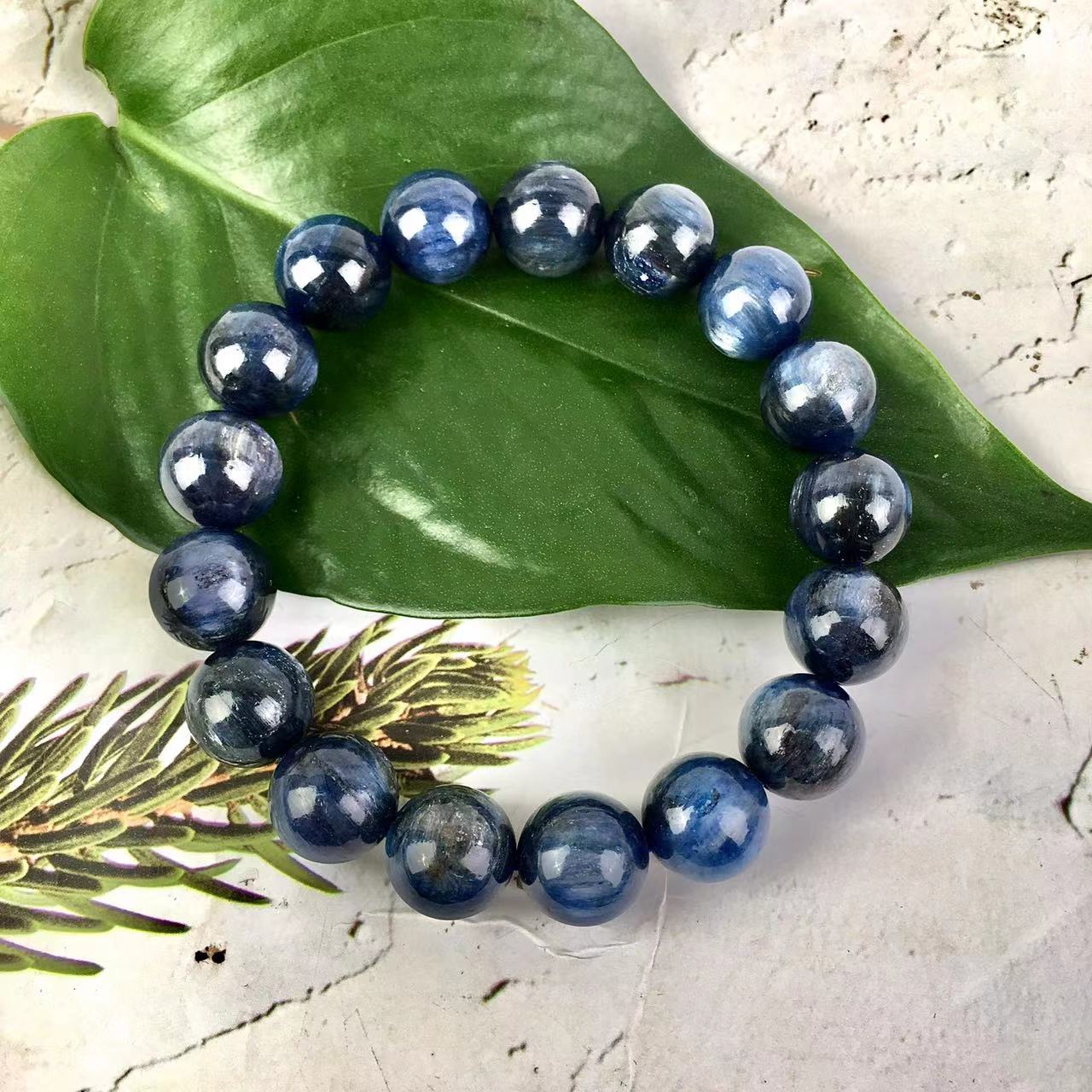 7-13MM Wholesale Natural Blue Kyanite Gemstone Crystal Round Beads Stretch Woman Men Bracelet