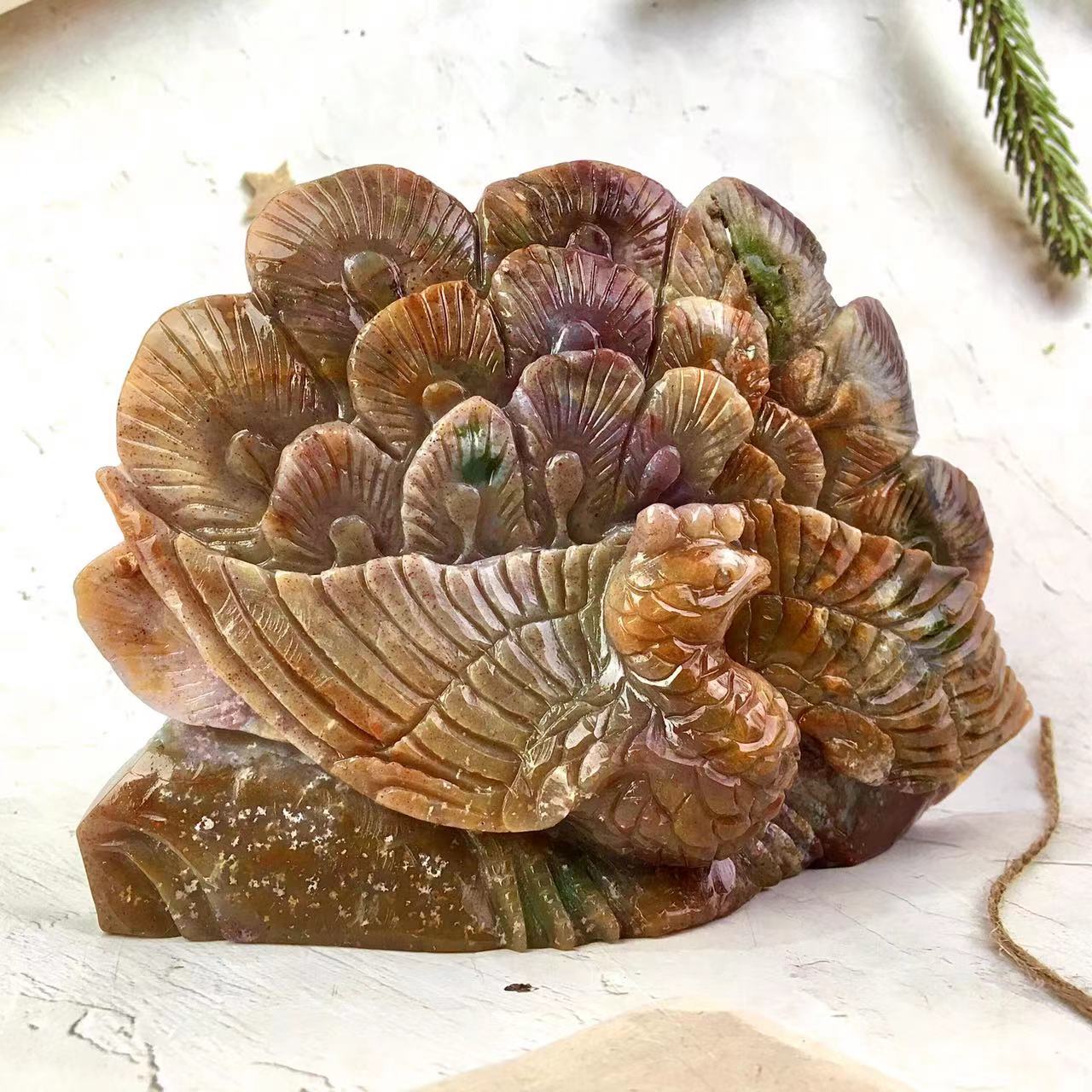 Natural crystal Animals Carvings Ocean jasper Peacock Hand Carved Crystal gemstone for decoration