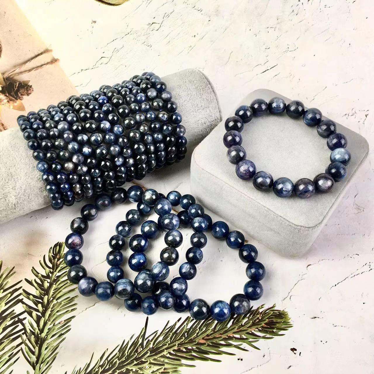 7-13MM Wholesale Natural Blue Kyanite Gemstone Crystal Round Beads Stretch Woman Men Bracelet