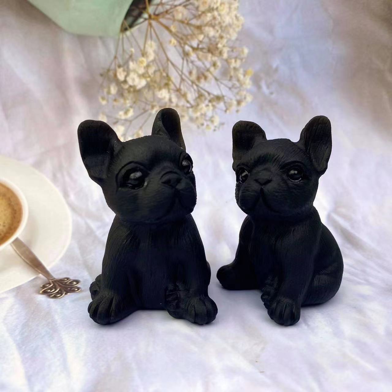 Natural  Healing Crystal Animal French Bulldog Carving For Home Decoration