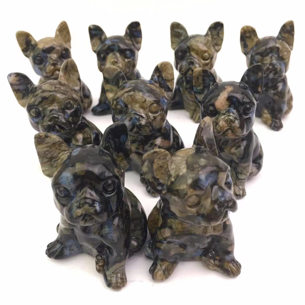 Natural  Healing Crystal Animal French Bulldog Carving For Home Decoration