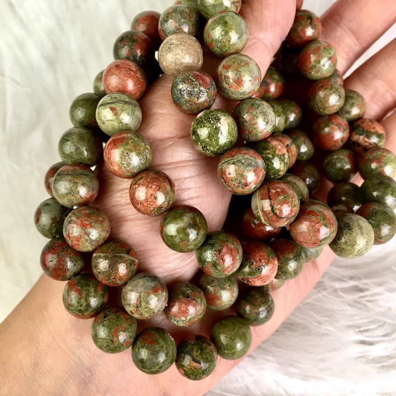 10MM Natural Stone Unakite Beads Handmade Bracelet Chakra Stone Crystal Healing Gemstone Wholesale Gemstone Beaded Bracelet