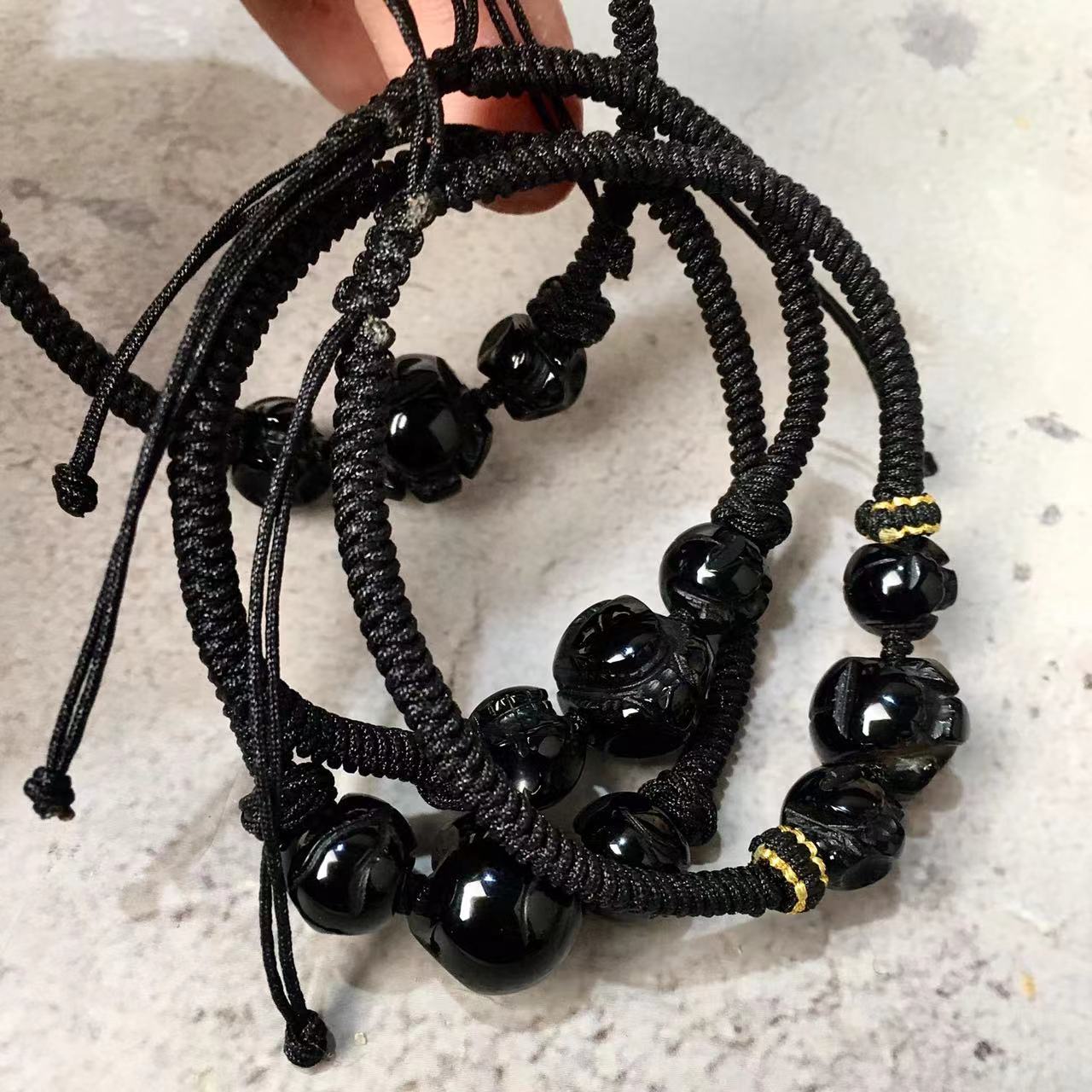 Black obsidian skulls Hand braided rope bracelets  wholesale gemstone carving Crystal