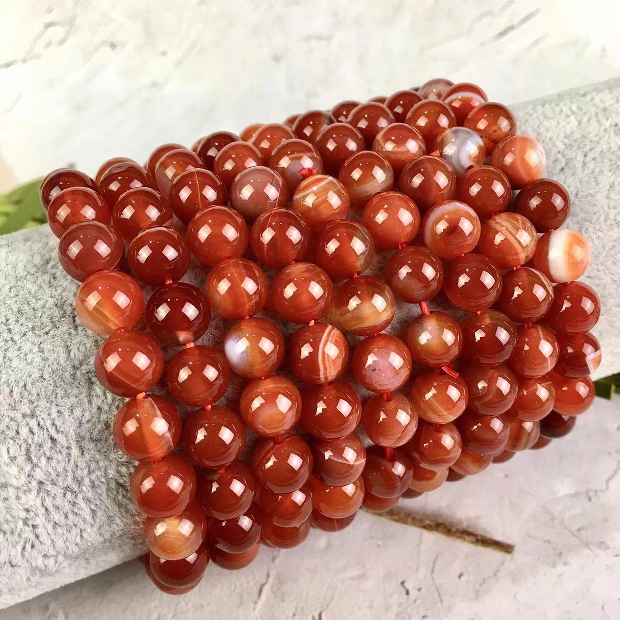 10MM Healing Bracelet Natural Gemstone Red Stripe Agate Bead Bracelet for Men and Women