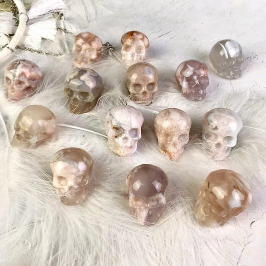 Wholesale Natural High Quality Hand Made sakura agate skulls for Decoration