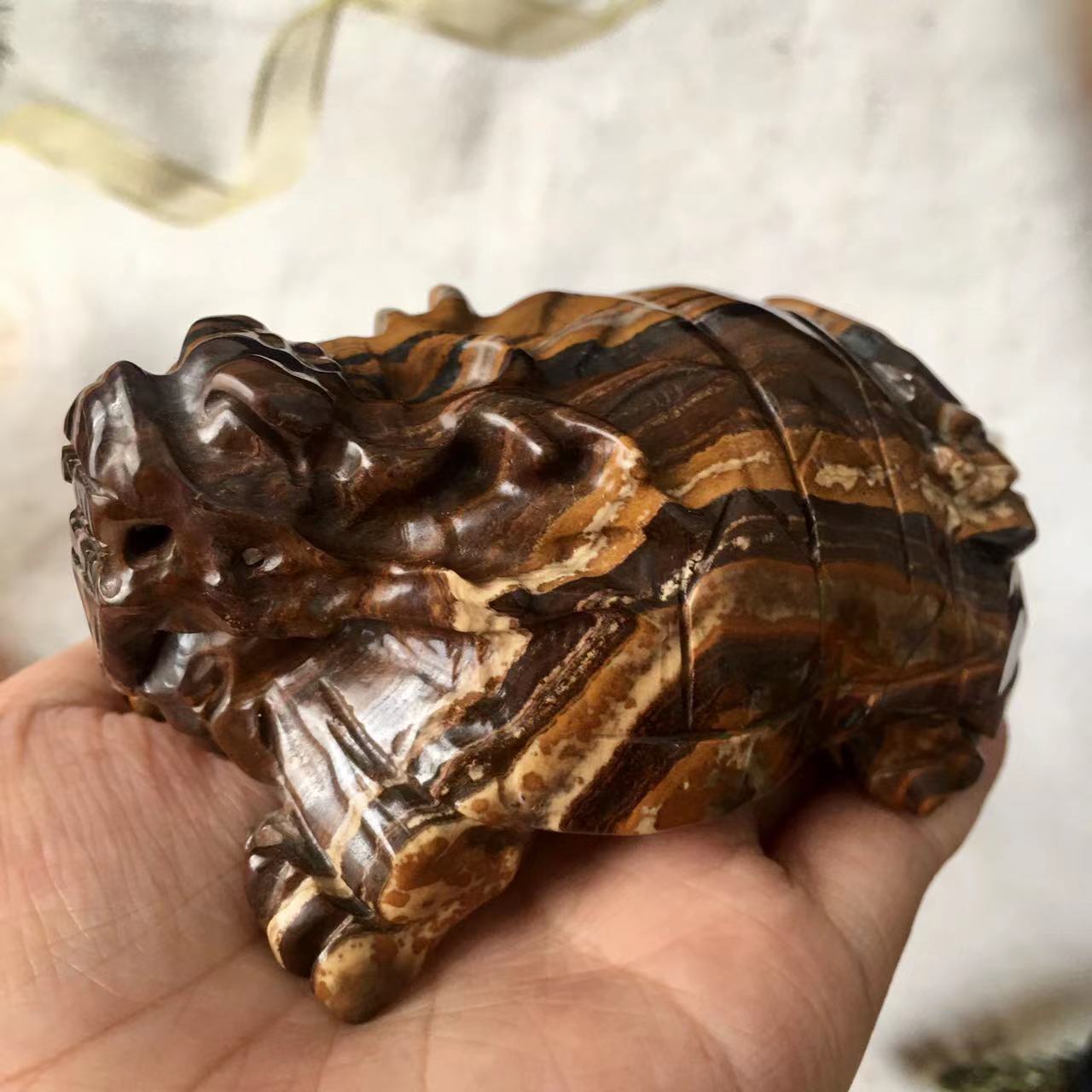 High Quality Natural Black obsidian /Golden healer quartz / yellow tiger eye dragon turtle carving