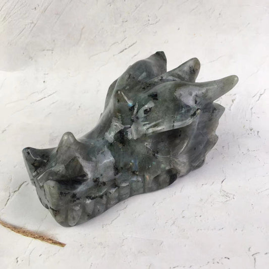 Wholesale Natural factory price labradorite dragon head high quality polished crafts flash carving for decoration and sale