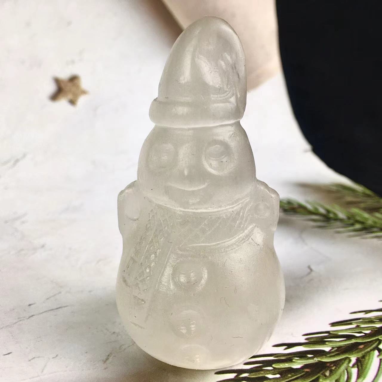 Natural crystal  Healing Gemstone Selenite Snowman Carving Crafts For Decoration