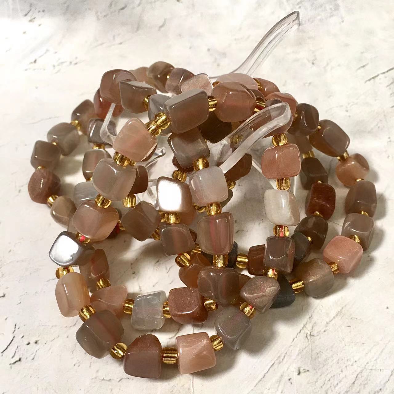 7MM  CubeNatural Crystal gold sunstone bracelet