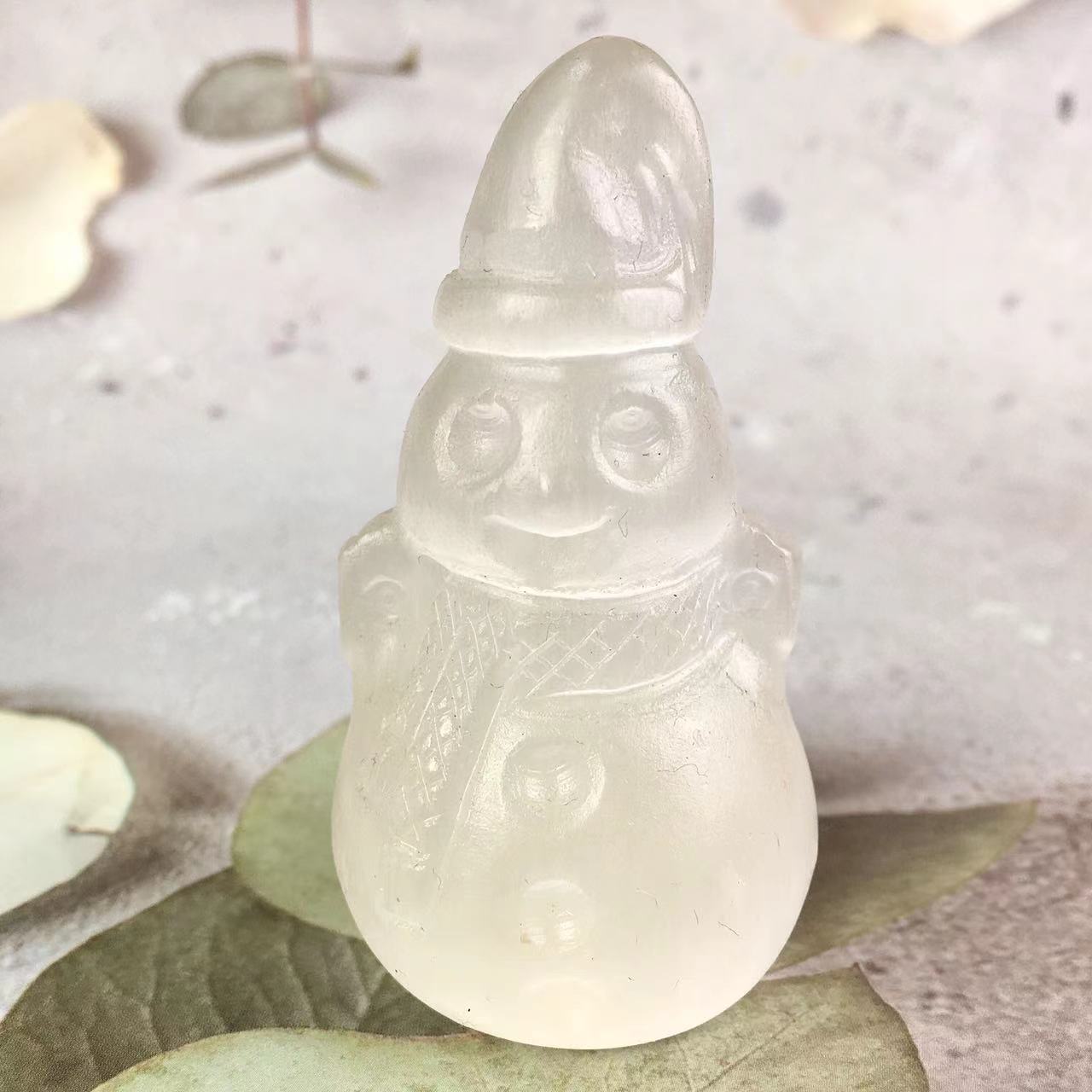 Natural crystal  Healing Gemstone Selenite Snowman Carving Crafts For Decoration