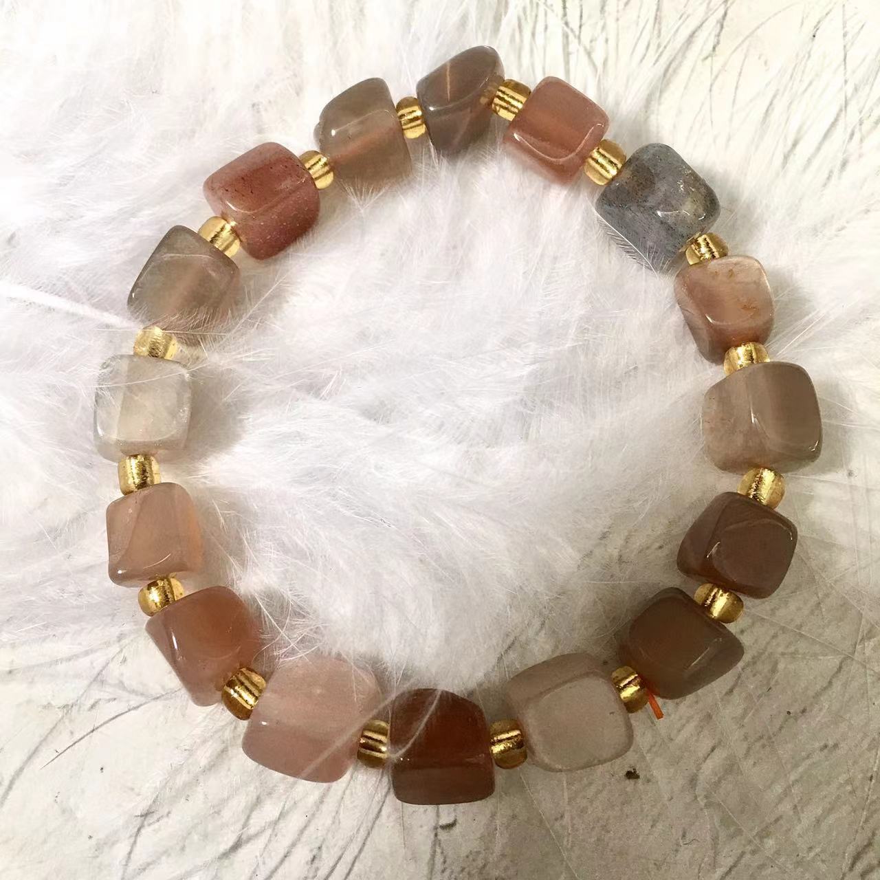 7MM  CubeNatural Crystal gold sunstone bracelet