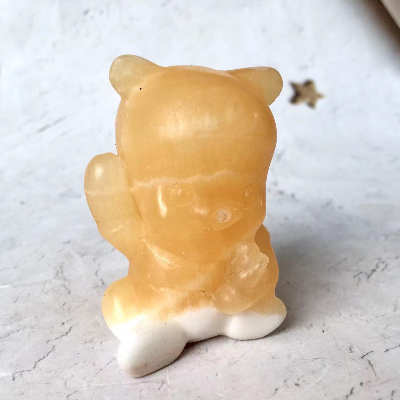 Wholesale Natural Crystal Orange Calcite Pooh Bear  Healing Stones small Pooh Bear Carving