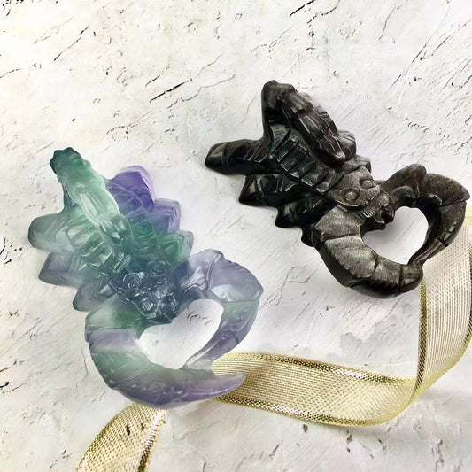 Wholesale Natural Crystal Crafts Carving Fluorite/Silver obsidian  Scorpion For Decoration