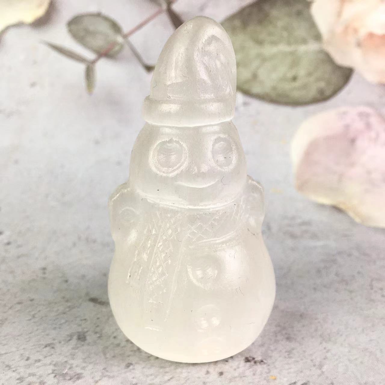 Natural crystal  Healing Gemstone Selenite Snowman Carving Crafts For Decoration