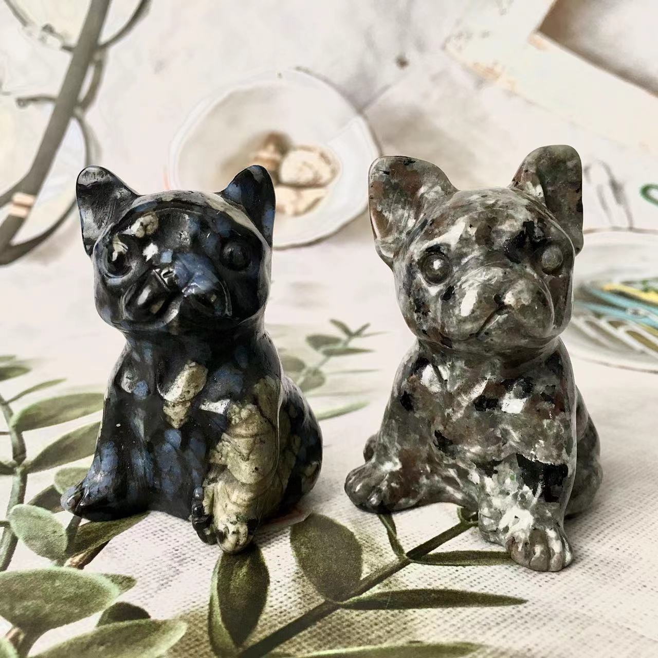 Natural  Healing Crystal Animal French Bulldog Carving For Home Decoration