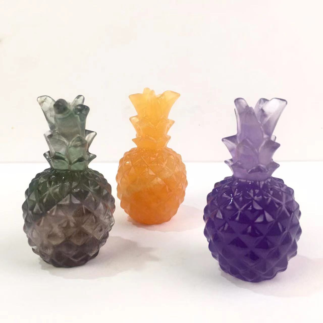 Natural Crystal Hand Carved Fluorite Crystal and Orange calcite Pineapple Crystal Carved Yellow Pineapple For Gifts