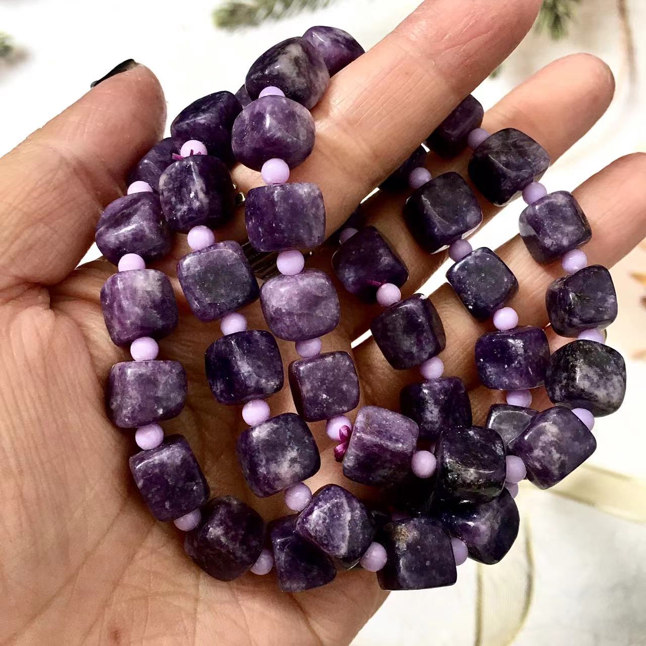 9MMWholesale natural crystal bracelet healing natural stone 8mm purple mica beads bangle