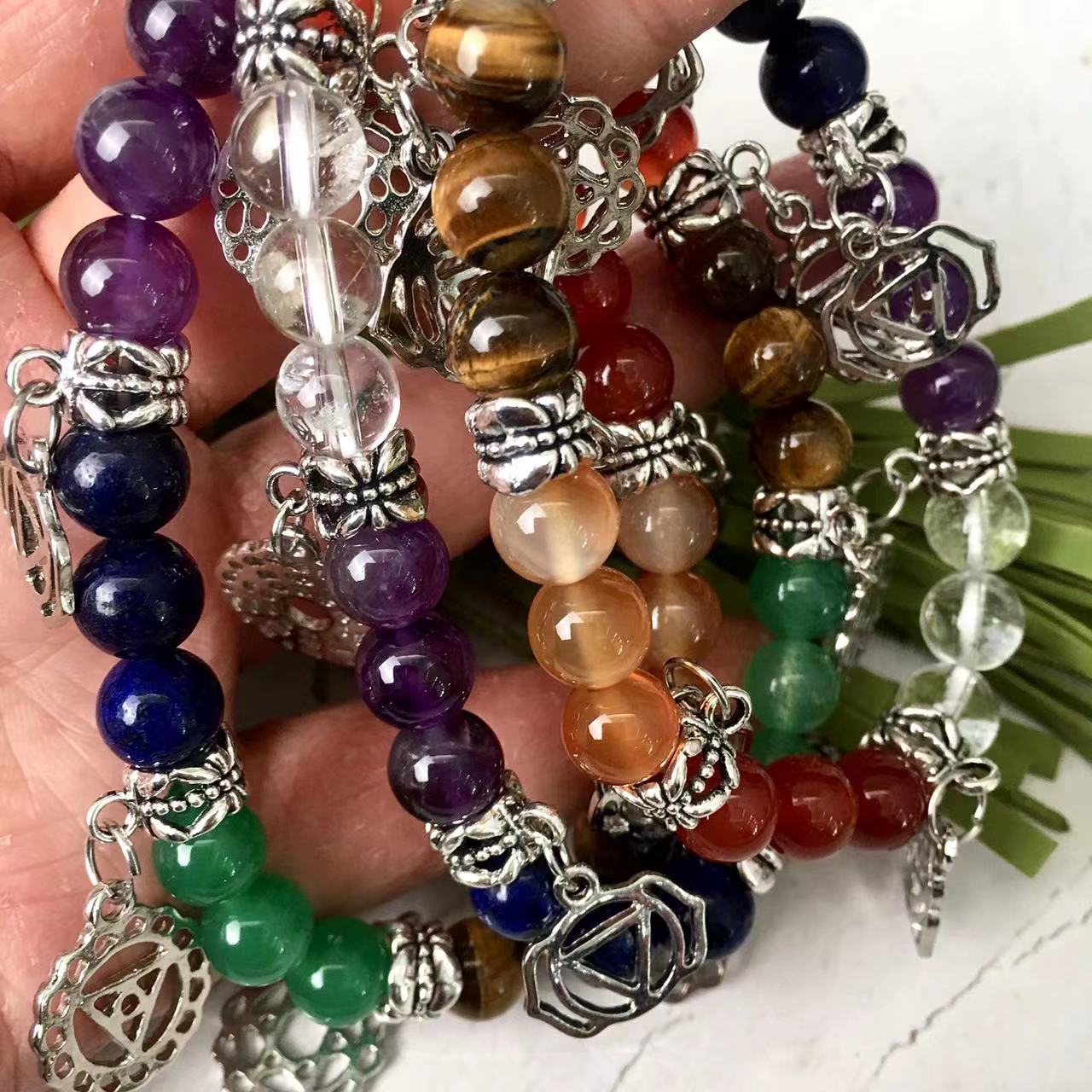 8MM Natural Stone Bead 7 Chakra Bracelet