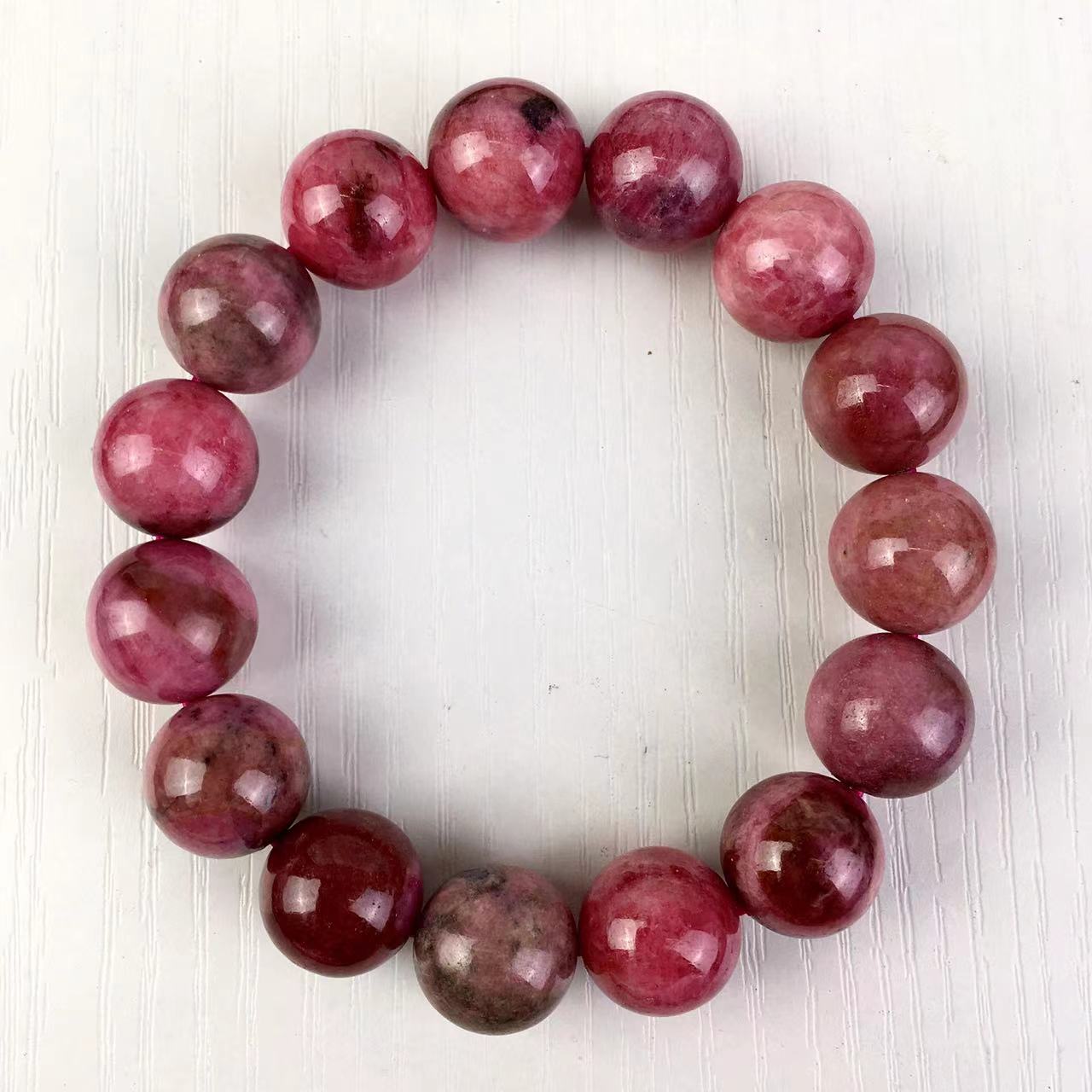 9-13MM Natural Gemstone Pink Black Rhodonite Healing Crystal Stretch Stone Bead Bracelet