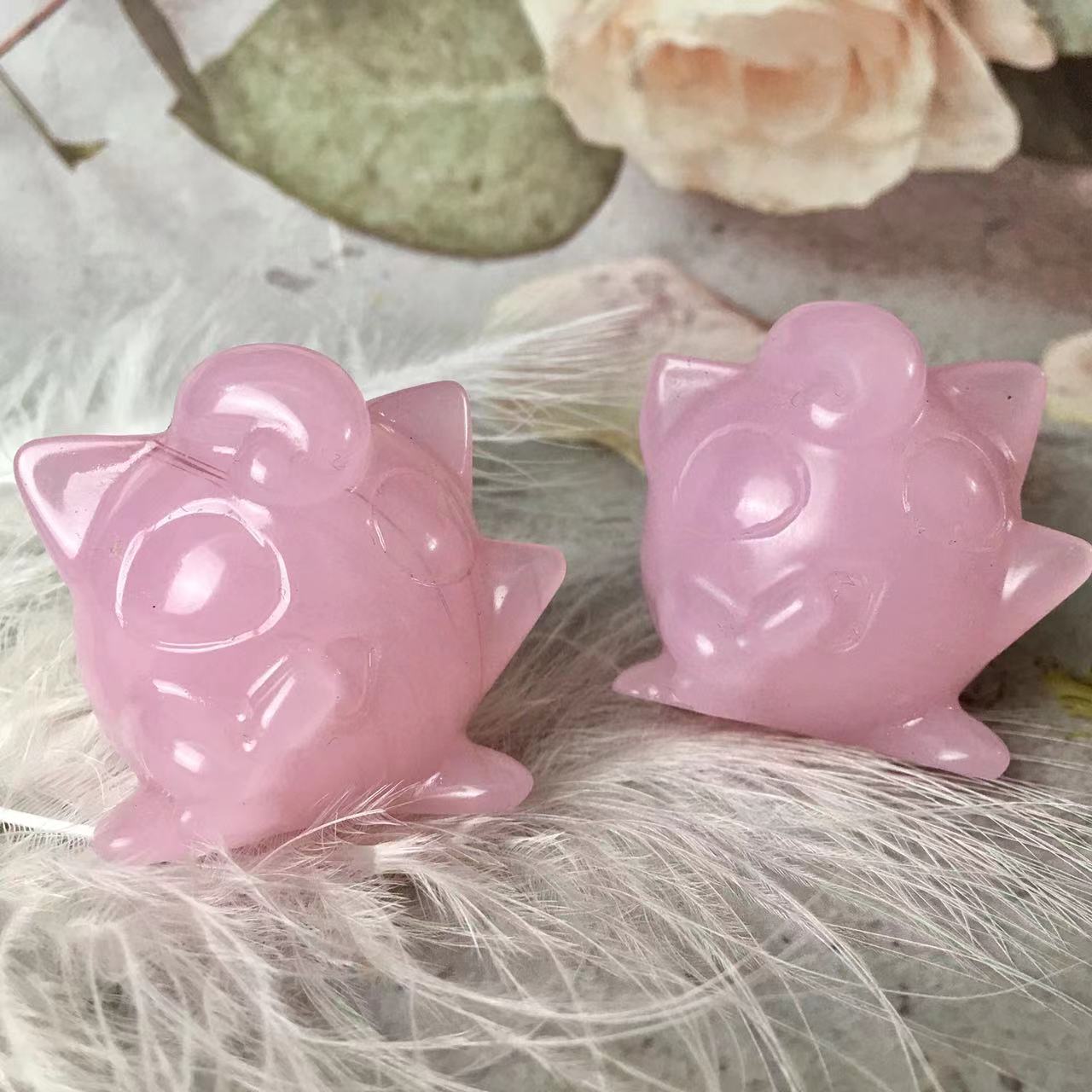 Wholesale Pink Opal Crystal  Carved Pink Opalite Jigglypuff For Gift