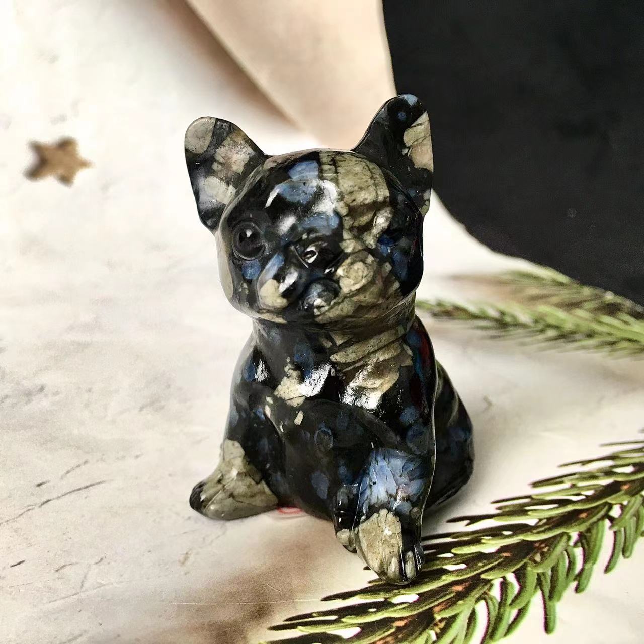 Natural  Healing Crystal Animal French Bulldog Carving For Home Decoration